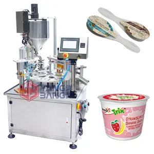 Fast Speed Honey Spoon Filling and Sealing Machine / Rotary Type Yogurt Cup Filling Machine
