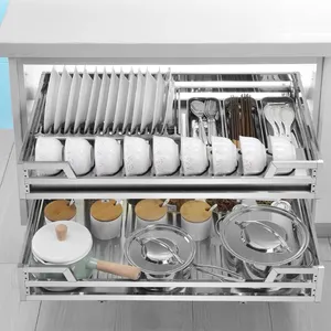 Étagère à vaisselle intégrée placard tiroir panier organisateur de rangement de cuisine organisateur d'armoire coulissante pour la cuisine