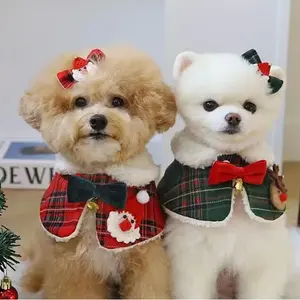 Plaid Christmas Dog Bandana Collar Pet scialle collare Puppy Bichon barboncino accessori per cani con Set di forcine forniture per cani