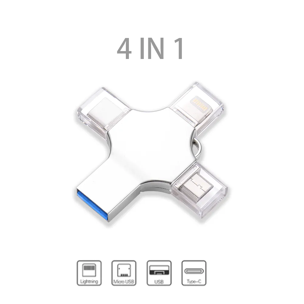 แฟลชไดรฟ์ OTG USB แบบมัลติฟังก์ชัน4อิน1 2GB 4GB 8GB 16GB 32GB 64GB 128GB ชนิด-C เพนไดรฟ์ชนิด3.0หน่วยความจำสำหรับโทรศัพท์