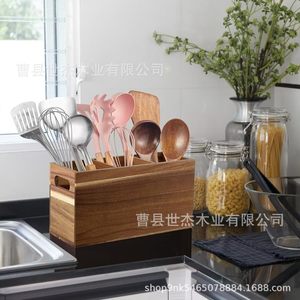 Organizador de Cocina de Madera, Caja Multifuncional con Divisores, Porta Utensilios de Escritorio, Artesanía en Madera Sólida - Product Image 2