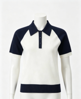 T-shirt d'entraînement à col noir et blanc à manches courtes pour la compétition équestre, tenue d'équitation pour filles