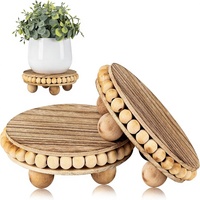 Plateau décoratif rond en bois avec bordure perlée, style scandinave, support pour plantes pour la décoration de la maison