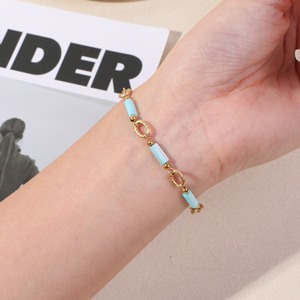 สร้อยข้อมือหินธรรมชาติสีสันสวยงาม ไม่ซีดจาง ชุบทอง PVD บนสแตนเลสสตีล สำหรับผู้หญิง ของขวัญเครื่องประดับ - Product Image 3