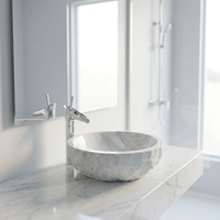 Vasque de salle de bain en marbre blanc de conception moderne, hautement écologique, finition brossée, lavabo de luxe fait main pour comptoir