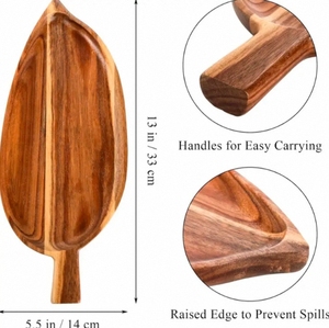 صينية تقديم مخصصة صديقة للبيئة من خشب الأكاسيا على شكل ورقة لعرض الوجبات الخفيفة والفواكه والحلويات والمقبلات مع نقش مخصص كهدية - Product Image 5