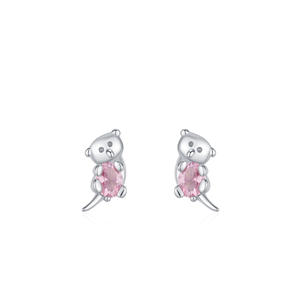 Pendientes de tuerca personalizables de cobre con circonita rosa de corte ovalado, serie Animal, plata de ley S925, con diseño de koala lindo para mujer - Product Image 1