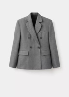 Blazer classique gris croisé à motif pied-de-poule pour femme, avec revers crantés et poches à rabat – Fournisseur
