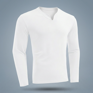 Men's Long Sleeve <b>V</b>-<b>neck</b> Slim Fit Cotton Breathable 200g Knitted Regular Length Sports Tee Casual <b>T</b>-<b>shirt</b> - Product Image 3