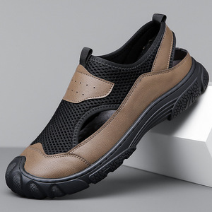 Sandales plates à bout fermé, doublure en mesh respirante, style sportif, légères, faciles à enfiler, chaussures décontractées d'été - Product Image 1