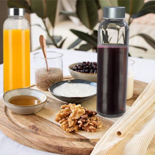 Glass Juice Bottles With Airtight Lids | 18oz (500ml) | 6 Pack With Funnel & Brush | For Smoothies, Infused Water, Drinks