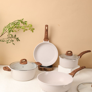 Nhà bếp không dính <span class=keywords><strong>Cookware</strong></span> sets 7 pcs Trắng chậu và chảo nhà nấu ăn bộ bữa ăn tối <span class=keywords><strong>Cookware</strong></span> sets mềm cảm ứng bằng gỗ - Product Image 5