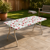 Nappe de table en plastique à bords élastiques, motif floral coquelicot rouge, en PEVA, ajustée, imperméable, jetable pour mariages, banquets, dîners et événements
