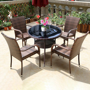 छोटी कॉफी टेबल और 4 कुर्सियां धातु फ्रेम प्लास्टिक के लिए छत की बालकनी के लिए आउटडोर के लिए कम कीमत - Product Image 1