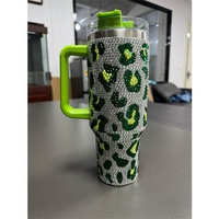Tasses à café en acier inoxydable avec isolation thermique, 32 couleurs, motif léopard vert, strass, paillettes, diamants