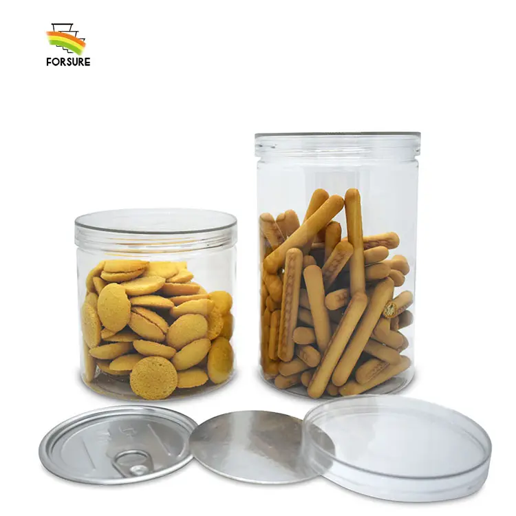 680 1000 ML Low price round food packages pet jar with lids aluminum foil sealing food grade cookie plastic jars