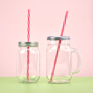 Giá Rẻ Vuông Vòng 28Oz 32Oz Rộng Miệng Rõ Ràng Nhựa Mason Xử Lý Jar Với Nắp Và Rơm - Product Image 3