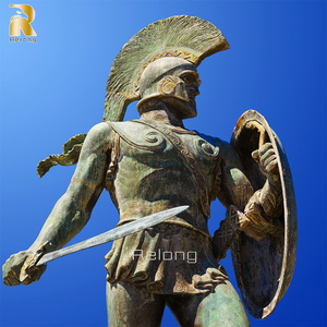 Décoration de jardin d'extérieur, chevalier romain en armure de bronze grandeur nature avec bouclier, statue de guerrier en métal - Product Image 4