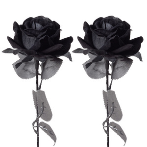 Artificial Flower Decorative Handmade Green Plant Pure Black Rose Bouquet Dark Gothic Flannel Silk <strong>Flo</strong> - Product Image 1