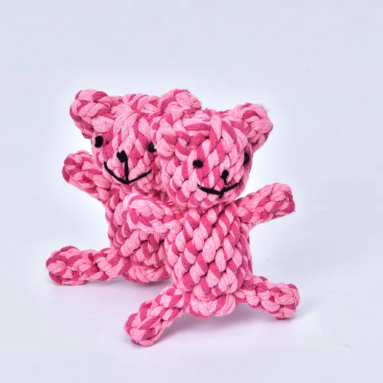 رخيصة صديقة للبيئة آمنة هدية الكريسماس مخصصة صغيرة الوردي الدب شكل حبل القطن الكلب لعب بالجملة