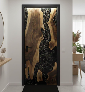 Porte en bois à bord vif avec époxy noir et or scintillant - Porte en dalle artisanale rustique moderne - Product Image 2
