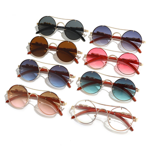 Lunettes de soleil de luxe vintage pour femmes, monture ronde à double pont, style punk, avec décoration léopard doré et branches en <span class=keywords><strong>bois</strong></span>, modèle 2026, pour hommes et femmes - Product Image 3