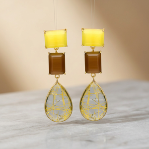 Pendientes Colgantes de Latón Chapado en Oro con Piedras Preciosas Multicolores, Hechos a Mano, Regalo de Compromiso para Mujeres y Unisex - Product Image 2