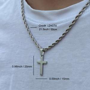 <b>Men's</b> <b>Stainless</b> <b>Steel</b> Golden Plated Cross Pendant, Fashionable Simple Rope Chain <b>Necklace</b> for <b>Men</b> Gift - Product Image 6