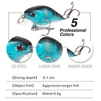 Nouveau 2026, Leurre de pêche à manivelle 4cm 4.6g, 5 couleurs, avec yeux 3D, appât artificiel, matériel de pêche, leurres durs économiques