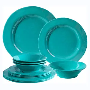 Unbreakable Teal Melamine Dinnerware Set for Indoor and Outdoor Christmas Picnic Customizable Patterns for Restaurants
