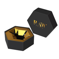 Emballage cadeau personnalisé en papier cartonné hexagonal noir pour miel d'abeille, boîte hexagonale pour produit en verre, bougie chauffe-plat