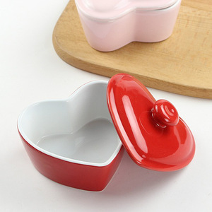 Tazones de cerámica personalizados en forma de corazón con tapas, tazones para ensalada, tazones de cerámica para uso doméstico, tazones para postres, moldes para hornear; personalizados - Product Image 1