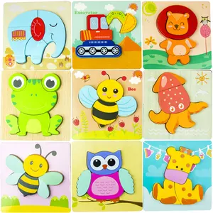 Puzzle d'animaux de dessin animé pour enfants, épaissi bébé, jouets éducatifs en bois