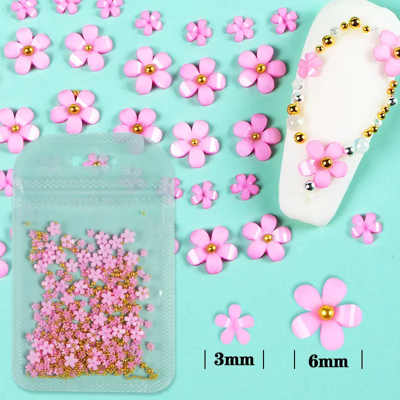 New Arrival White Acrylic Flower Rhinestone Nail Art Decoration Gold Silver Bead Mini Resin Accessories 3D Nail Charms