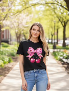 T-Shirt Casual da Donna con Collo Tondo, Stampa Cuori e Ciliegie, per San Valentino, Primavera Estate, Manica Corta, 100% Cotone Jersey, Vestibilità Regolare - Product Image 2