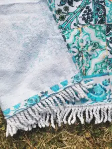 Hawaiian Vacation Beach Towels Custom Print Pattern White Fringe
