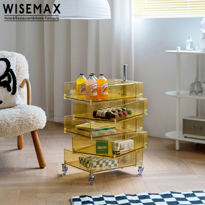 WISEMAX FURNITURE Acrylic 5 Tier Rolling <strong>Storage</strong> Rack Trolley Living Room Sofa Plastic <strong>End</strong> <strong>Table</strong> Bed Side <strong>Table</strong> with Wheel - Product Image 3
