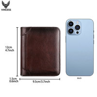 Portefeuille en cuir véritable pour homme VINCESS, porte-cartes de crédit, grande capacité, argent liquide et portefeuille multifonctionnel, logo personnalisé