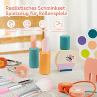 Table de Maquillage Pliante en Bois pour Enfants avec Miroir, Brosse à Cheveux et Accessoires – Jeu de Rôle pour Garçons et Filles de 2 à 9 Ans – Fabriqué en Chine