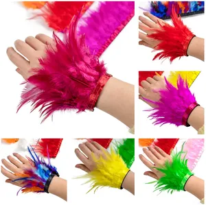 Ostrich <strong>Feather</strong> Dyed <strong>Cuff</strong> Wrist Sleeve Hair Accessories Women Snap Bracelet Satin <strong>Cuffs</strong> - Product Image 2