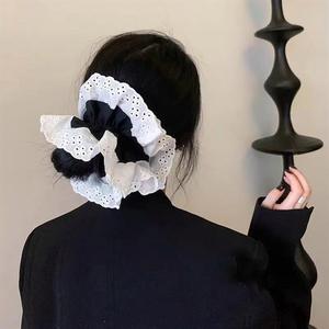 도매 순수한 색상 및 색상 차단 2 층 및 4 층 면 헤어 타이 레이스 스크런치 대형 해골 헤어밴드 - Product Image 2