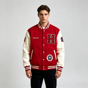 Custom Varsity <b>Jacket</b> Wool Body Leather Sleeves Embroidered Patchwork Letterman <b>Jacket</b> Vintage Luxury <b>Men</b> <b>Baseball</b> <b>Jacket</b> - Product Image 1
