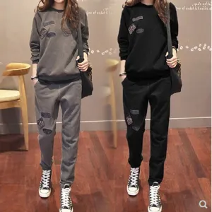 Kompozit süper yumuşak hoodie seti kadınlar 2022 yeni sonbahar kış kalın gevşek üst ve kaşmir spor iki setleri