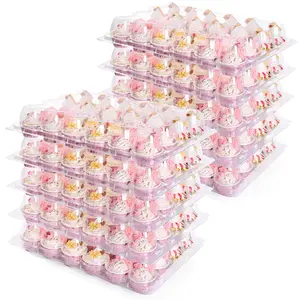 Desechables mascotas 6t 12T 24T plástico transparente cajas de cupcakes transparente mini taza pastel contenedores con cúpula