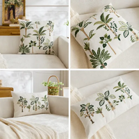 Housse de coussin moderne en faux lin brodée de palmiers tropicaux de luxe, amovible, lavable, avec fermeture éclair, pour la décoration de la maison