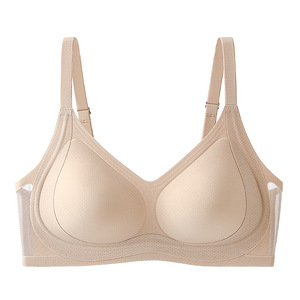 Áo ngực nữ mùa hè mỏng Áo ngực nữ cổ chữ V mềm mại thoáng khí 3D Dải thạch đẩy lên kích thước lớn có thể điều chỉnh dây đai áo ngực dệt kim - Product Image 6