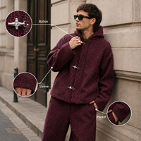 Ensemble deux pièces en tricot gaufré pour homme, veste à capuche à boutons et pantalon large décontracté, style streetwear, logo personnalisé