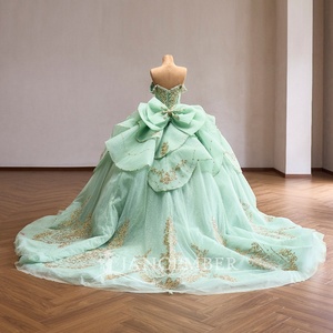Rsm261096 Romantic Beaded Corset Gold Lace Applique Mint Green <b>Glitter</b> Tulle <b>Ball</b> Gown Quinceanera Dress Jancember - Product Image 6