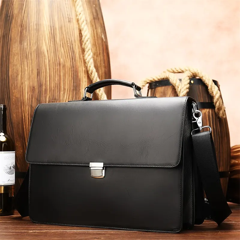 Bolsos de conferencia con logotipo personalizado para hombre, maletines para oficina, portátil, bolso hecho a mano, maletín de cuero genuino