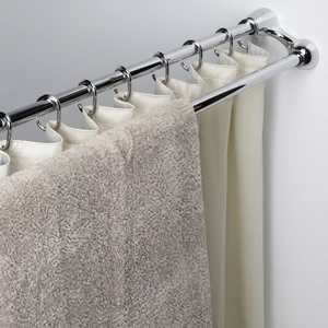 <span class=keywords><strong>Barre</strong></span> <span class=keywords><strong>de</strong></span> douche télescopique double fonction avec porte-serviettes – Fixation sans perçage par tension, organisateur <span class=keywords><strong>de</strong></span> salle <span class=keywords><strong>de</strong></span> bain à longueur réglable - Product Image 1